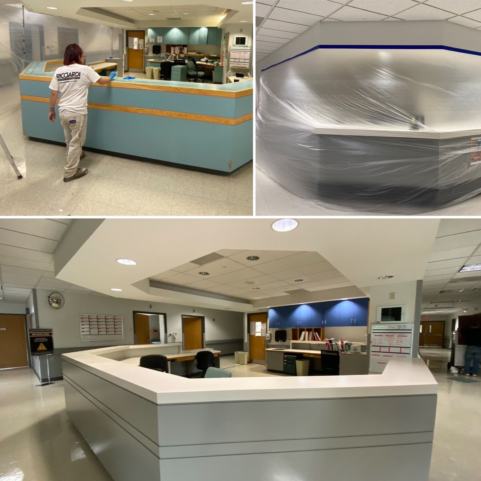 Medical office reception desk and waiting area after repainting