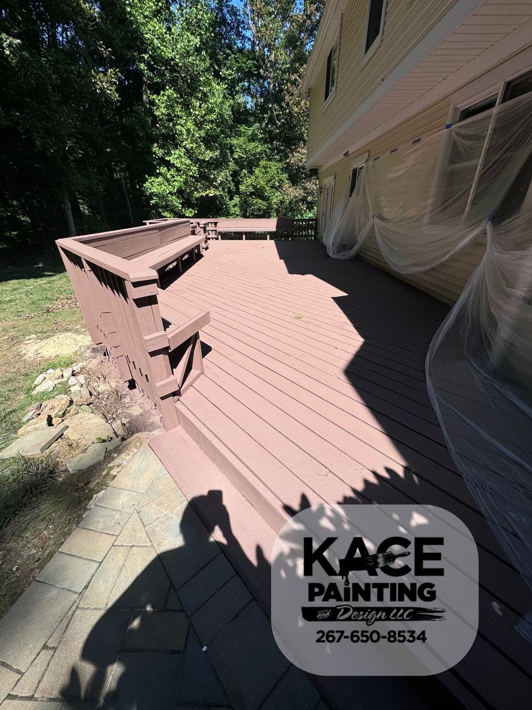 Porch roof and railings painted red