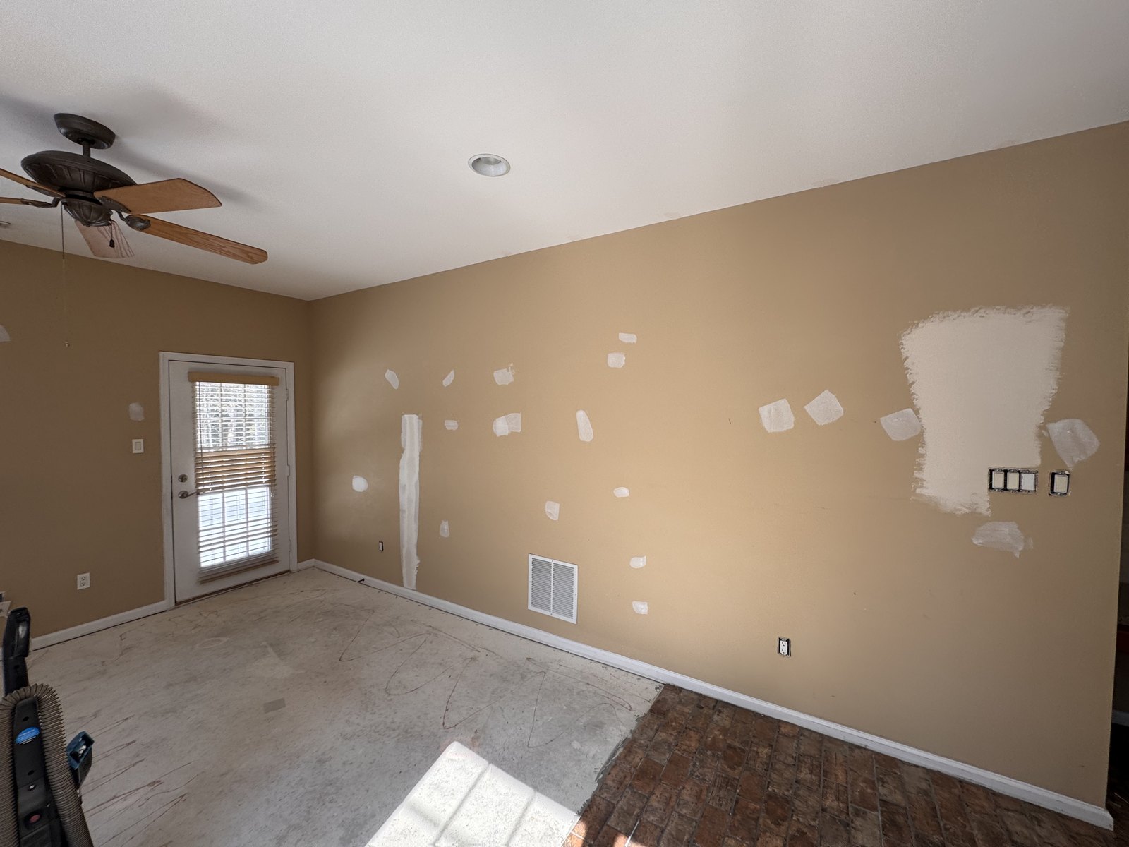 Patched and sanded wall ready for paint in a Newtown, PA home