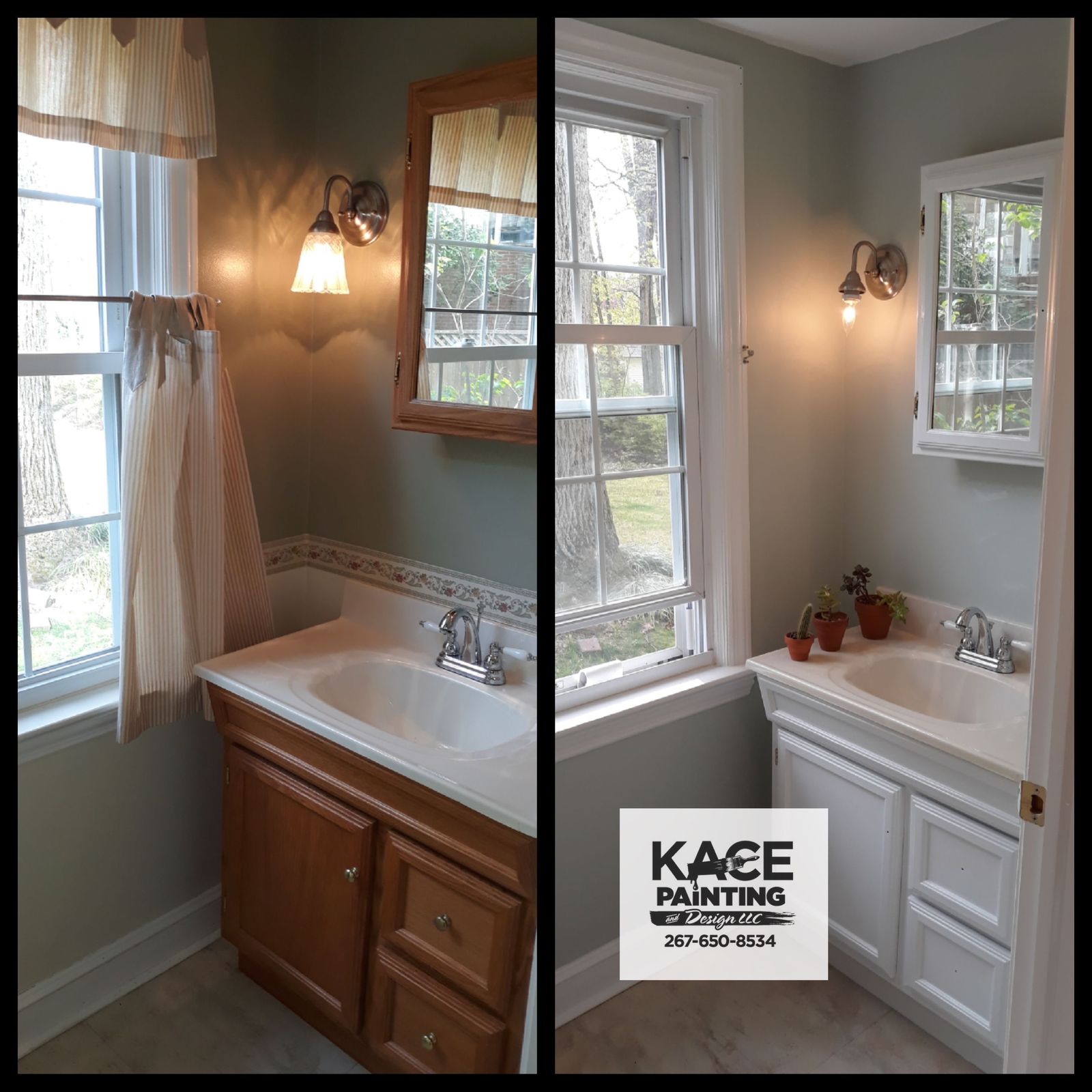 Bathroom with a soaking tub and refinished vanity